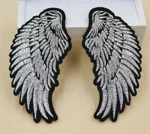 Pair of Angel Wings | Iron-On Applique | Silver Wings - Picture 1 of 2