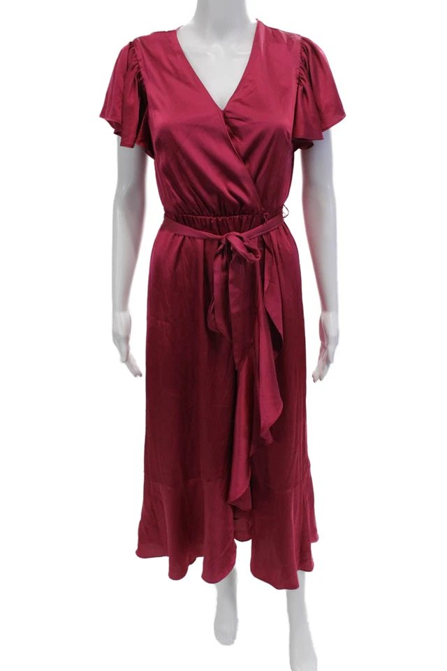 Nicole Miller Womens Short Sleeves V Neck Maxi Dress Pink Size Extra Small - Image 1 of 4