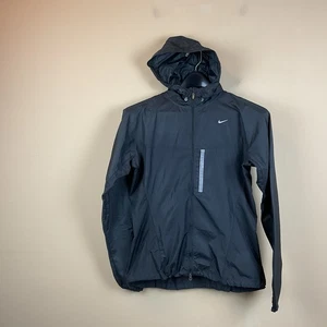 Nike Full Zip Windbreaker Women’s L Black L/S Reflectors Lightweight Polyester - Picture 1 of 11