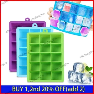 Silicone Ice Cube Mold Tray 15 Grid Big Square Ice Cube Mold Maker Tray DIY UK - Picture 1 of 16