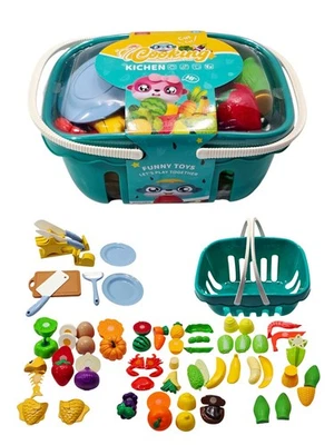 Juego de comida para niños - 40+ piezas verduras, frutas y cesta, comida de juguete Foto 1 de 4