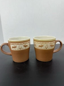 Crossroads Braun Elch Hirsch Kaffeebecher Teetasse Set Vintage Design Steingut - Bild 1 von 8