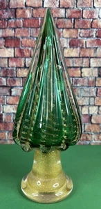 Murano Gold und Grün Weihnachtsbaum Hergestellt von Gambaro & Poggi 4 3/4” X 12 3/4” - Bild 1 von 15
