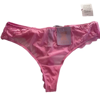 Savage X Fenty Mesh Floral Lace Thong Panty 1X Pink Intimate Lingerie Sheer NWT - Image 1 of 4