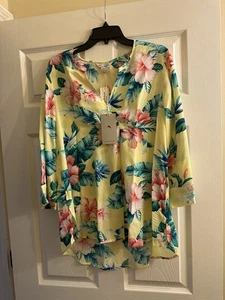Top tunica Tommy Bahama approccio floreale giallo lilikoi nuovo con etichette Medium - Foto 1 di 4