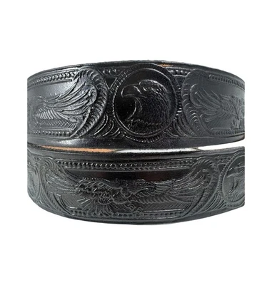 Black American Eagle Embossed Leather Belt Handmade Casual Western Design - Image 1 of 4