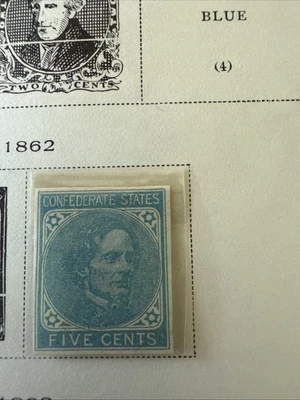 Estampilla Confederada de Estados Unidos CSA #7 5¢ Impresión de Curso Azul Como Nueva Jefferson Davis MNH Foto 1 de 3