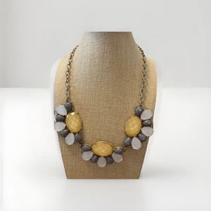 Charming Charlie Statement Necklace  Acrylic Gray Yellow White Tone 18”+ Ext - Picture 1 of 4