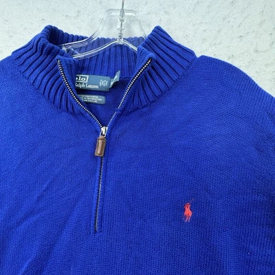 Polo Ralph Lauren синий красный пони логотип 1/4 молнии вязаный хлопок свитер мужской XXL - Изображение 1 из 4