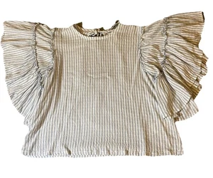 ANTHROPOLOGIE Pilcro Sybil Ruffle Sleeve Blouse Flowy Tiered Sleeve Tie Back XSP - Picture 1 of 19