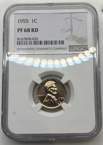 1955 NGC PF68 RD RED PROOF LINCOLN WHEAT PENNY 1C ONE CENT WHITE LABEL #70 - Picture 1 of 2