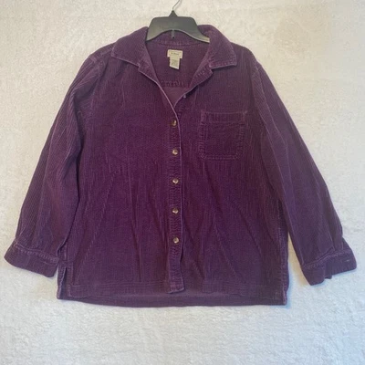 LL Bean Corduroy Shirt Womens L Purple Long Sleeve Button Front Relaxed Fit - Image 1 of 4