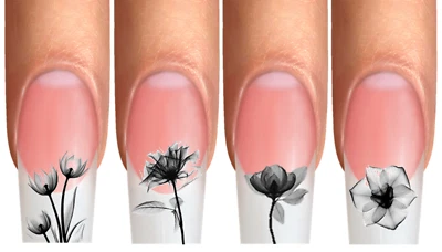 CREATIV.ARTS Wrap Nail Art tatuaggio fullcover design fiori fiori flower black nero bianco #44