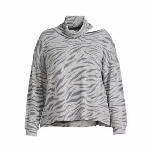 Terra & Sky Women's Plus Size Cut Out Shoulder Top Slate Grey Top 3X (24W-26W) - Picture 1 of 3