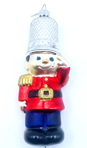 Glass Ornament Toy Soldier 6" Hallmark Millennium 2000 Thimble Hat Red Blue - Picture 1 of 6