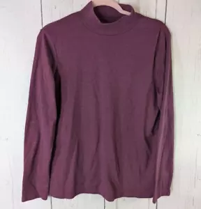 St Johns Bay Size Large Dark Purple Cotton Turtleneck Long Sleeve Casual Top - Picture 1 of 7