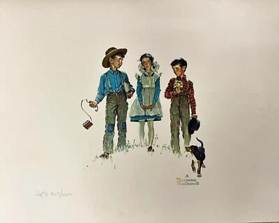 Norman Rockwell -Me and My Pals: Rivals Pencil Numbered Large Poster  14" x 11"  - Image 1 of 2