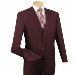 VINCI Men's Burgundy Textured Weave 2-Button Classic-Fit Suit - NEW - Picture 1 of 71