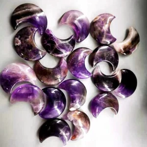 Natürlicher Amethyst Kristall Mond Politur Anhänger Quarz geschnitzt Reiki Heilung 5 Stck. - Bild 1 von 12