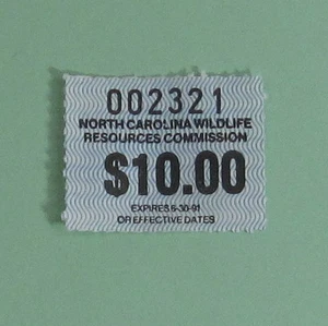 1990 North Carolina Wildlife Hunting Stamp Permit License  ...Free Shipping! - Picture 1 of 1