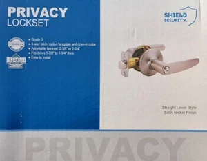 Shield Security Privacy Lockset, Satin Nickel, Straight Lever Style Door Handle - Picture 1 of 4