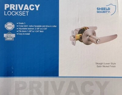 Juego de cerraduras de privacidad de seguridad Shield, níquel satinado, manija de puerta estilo palanca recta Foto 1 de 4