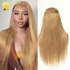13X4 Honey Blonde Hd Lace Front Wig Human Hair 10A #27 Colored Straight Wigs
