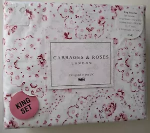 Cabbages & Roses King Sheet Set Pink White New Penny Raspberry Floral Cotton UK - Picture 1 of 11