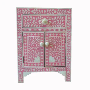 Bone Inlay Nightstand Table, Bedside Table Cabinet Strawberry Furniture - Picture 1 of 15