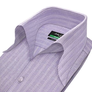 Camisa John Clothier Lila Blanco Lino Rayas Cuello Alto Abierto Lazo Hombres Cuello Alto - Imagen 1 de 13