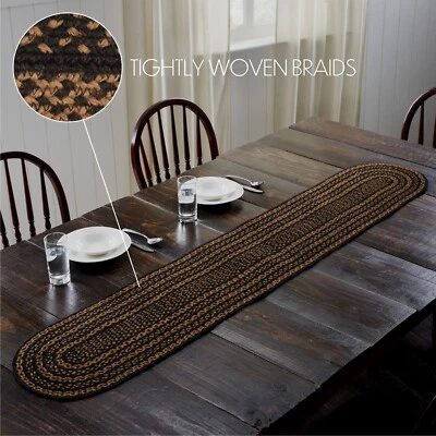 Black & Tan Jute RUNNER 13x72 Country Rustic Natural Solid VHC BRANDS - Image 1 of 4