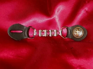 Button Style Leather/single Motorcycle Chain Vest Extender Gold Cross - Picture 1 of 3