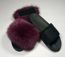 Premium Quality Women Real FOX Fur Slides Fluffy Slippers Women Beach Sandals