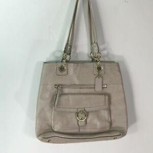 Vintage Authentic Coach Soho Womens Leather Double Handle Beige Shoulder Hangbag