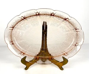 Jeannette Glass Pink Depression Glass Cherry Blossom Oval Serving Platter 11 in - Picture 1 of 3