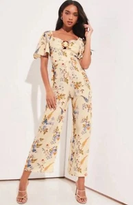 Lipsy Cream Floral Jumpsuit Cape Sleeve Wide Leg UK 18 bnwt - Picture 1 of 4