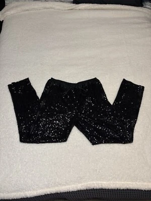 Bebe Women Black Full Sequin Tapered Pants  - Image 1 of 4