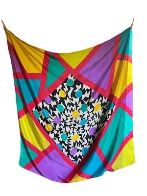 "Bufanda cuadrada de seda colorida geométrica vintage años 80 Liz Claiborne 31" x 31""" Foto 1 de 4