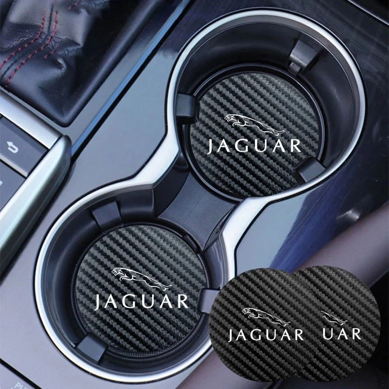 2PCS Car Accessories Water Cup Holder Pad Mat Coaster Carbon Fiber For Jaguar Foto 1 de 3