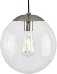 Atwell Collection 1-Light Clear Glass Globe Brushed Nickel Modern Medium Pendant - Picture 1 of 12