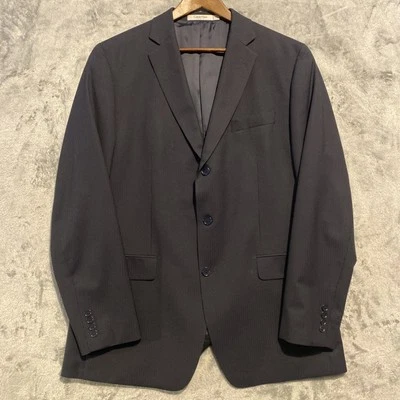 Calvin Klein Mens Black Merino Wool Suit Jacket Sz 44L Striped Classic Career - Image 1 of 4