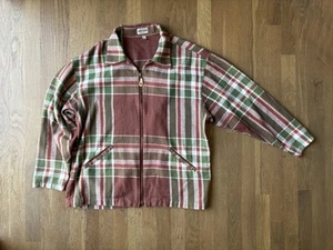 VINTAGE Guess Jeans Men Jacket Small Beige Plaid Flannel Full Zip Pockets Collar - Picture 1 of 10