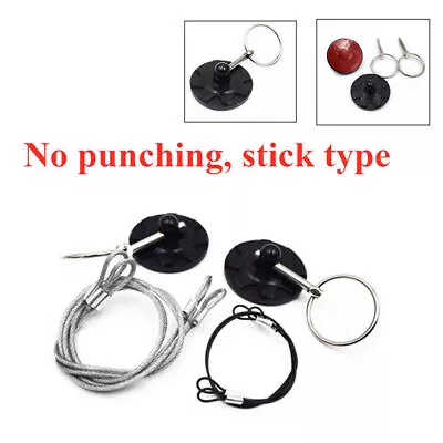 Modified Black Aluminum Alloy Round Bonnet Racing Car Cable Hood Pin Lock Kit - Image 1 of 4