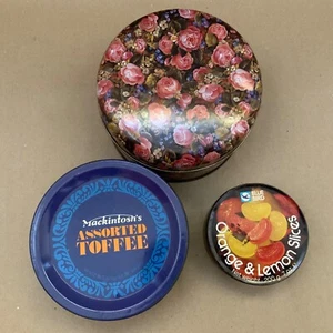 Lote de 3 latas publicitarias vintage Mackintosh’s caramelo azul pájaro rebanadas sheriffs - Imagen 1 de 6