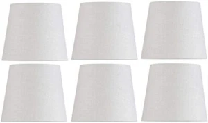 White Linen 4 Inch Clip on Retro Drum Chandelier Lampshade Set of Six - Picture 1 of 3
