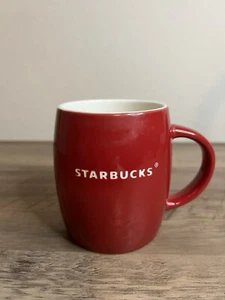 Starbucks Etched Lettering 2011 Red 12 oz Coffee Mug Cup White Interior Used - Picture 1 of 7