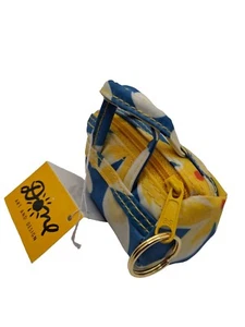 Ken Done Bag Keychain Zipper Doll Size Minature 4" Purse Yellow Blue Floral - Picture 1 of 11