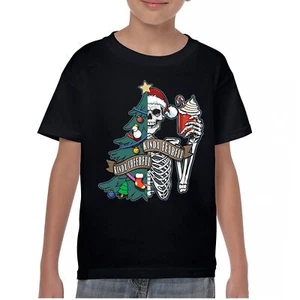 Kinda Cheerful Kind of Fearful Youth T-shirt Christmas Santa Dead Inside Kids - Picture 1 of 50
