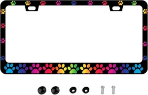 Paw Print Dog Cat Pattern License Plate Frame License Plate Covers Humor Car Tag - Picture 1 of 8
