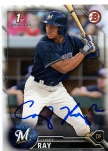 Corey Ray Milwaukee Brewers 2016 Bowman Rookie Signed Card - Picture 1 of 1